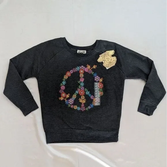 New Signorelli Girl's Long Sleeve Peace Sign Textured Rhinestone Shirt XL (14) - Picture 1 of 3